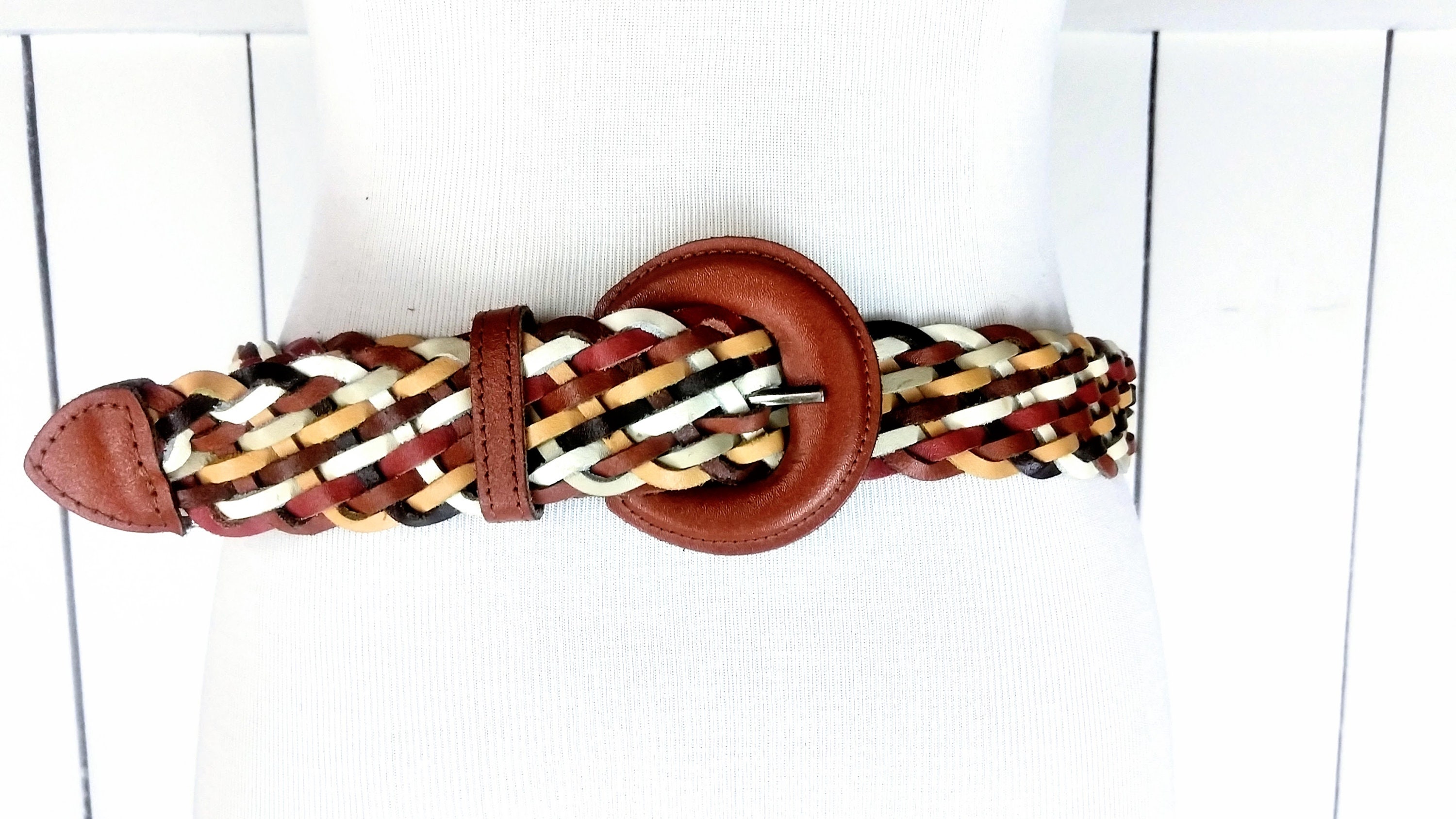 Vintage Wide Brown Braided Woven Leather Boho Belt/capezio  display picture 1