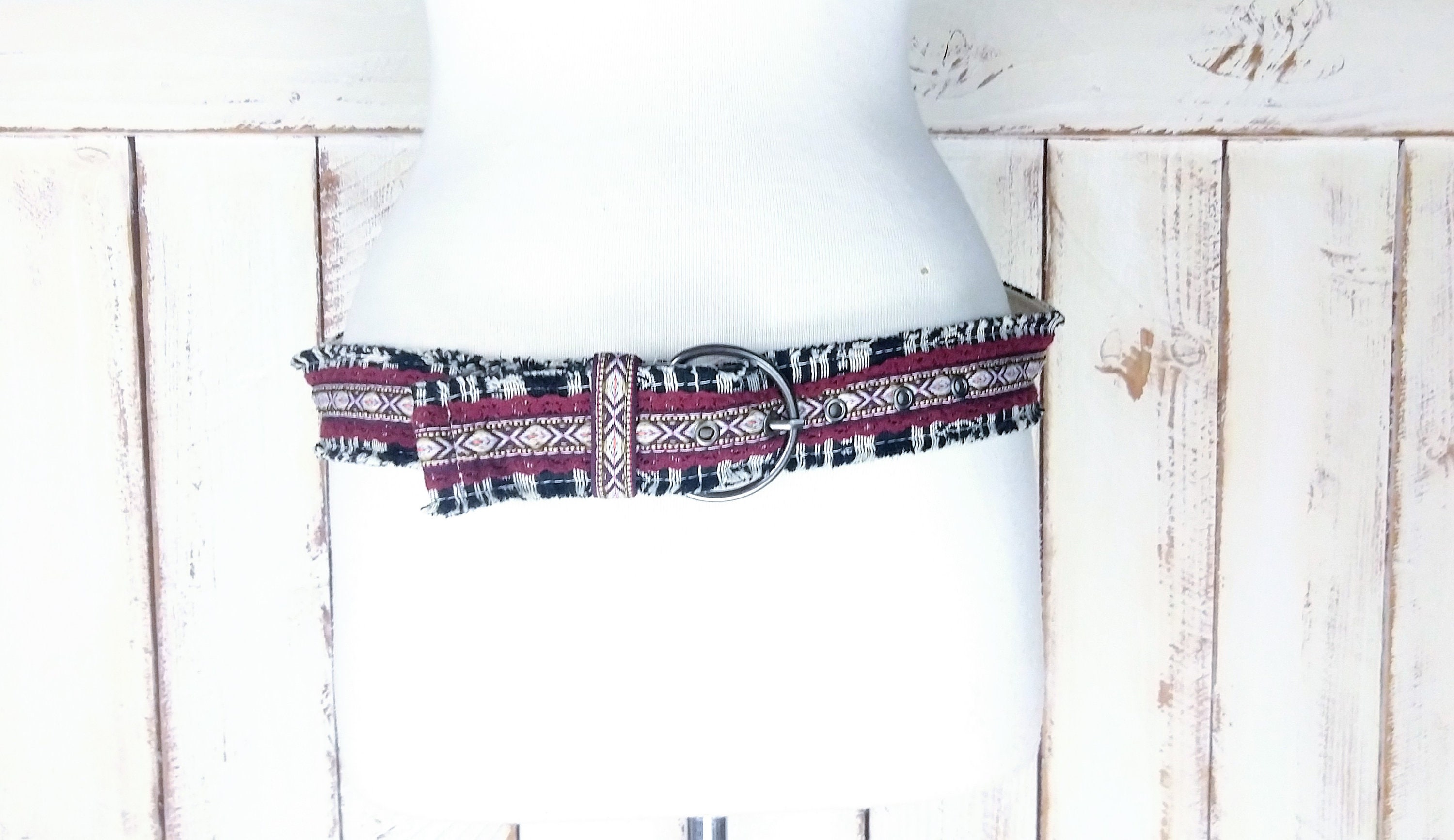 90s Aztec Tribal Print Woven Cloth Fringe Belt - Etsy