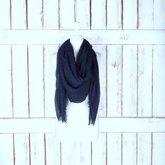Handmade large black gauzy crinkled cotton blend wrap shawl | Etsy