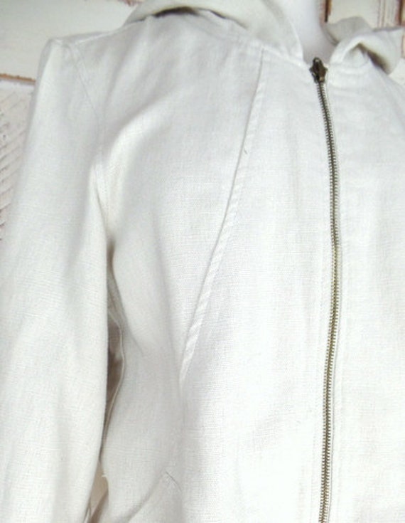 90s vintage ivory linen hoodie jacket/Coldwater C… - image 3