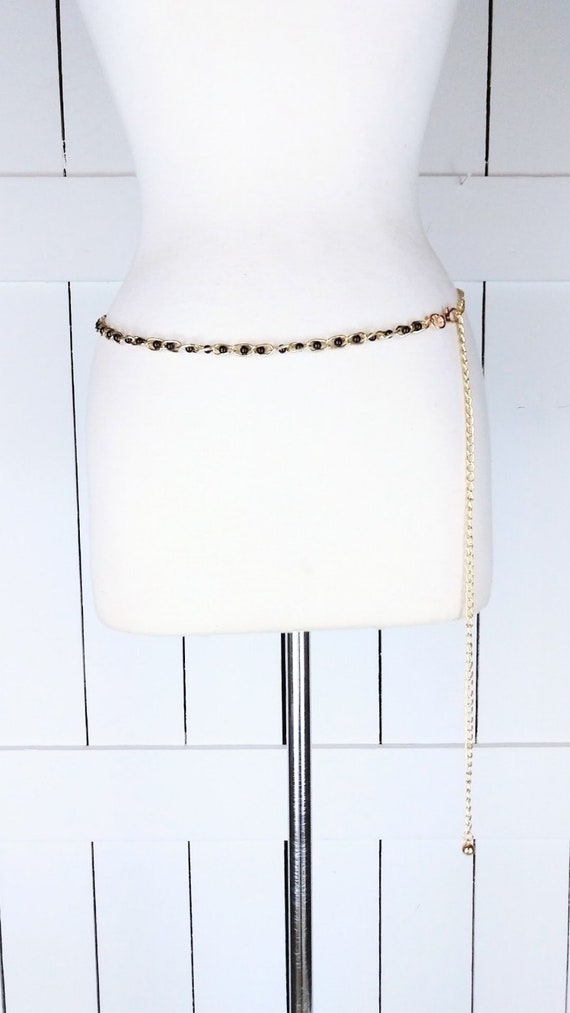 Lightweight 90s gold metal black bead chain link … - image 5