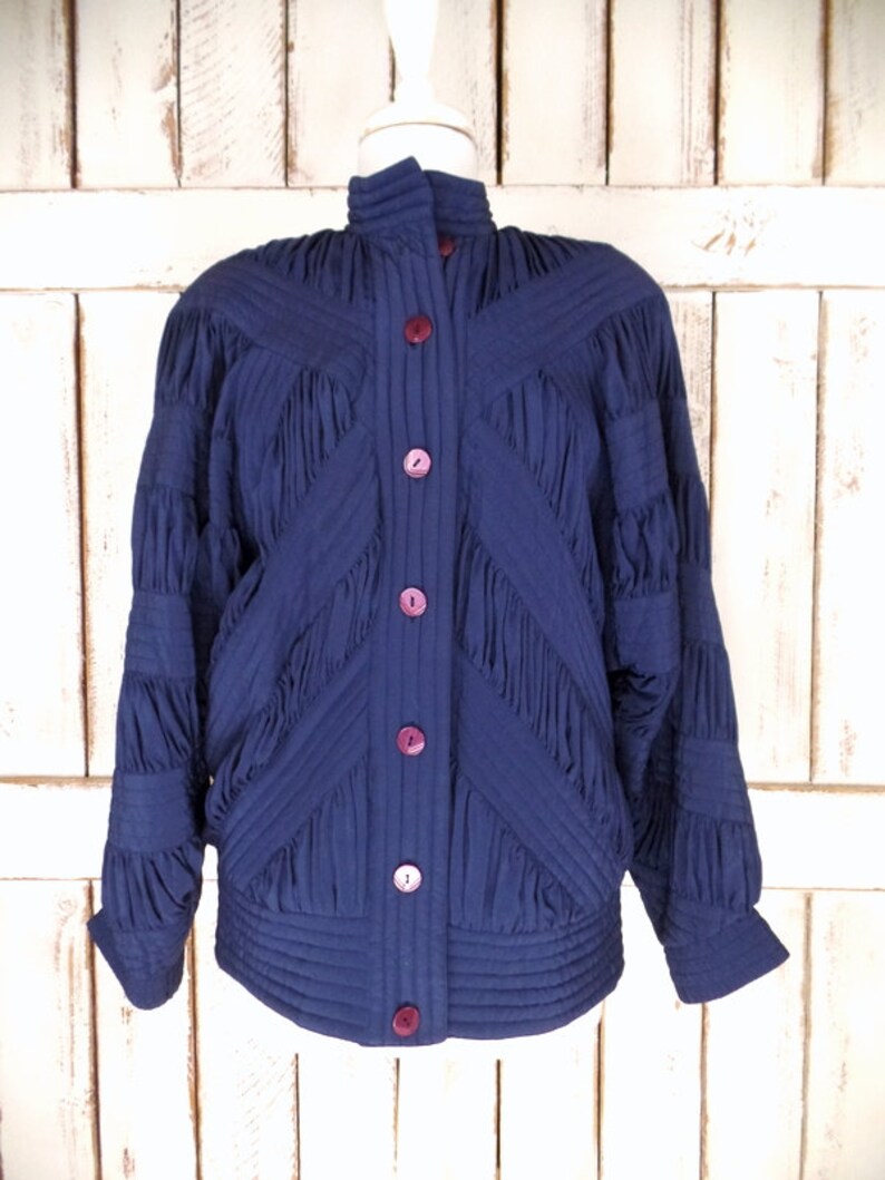 Vintage blue silk windbreaker jogging puffer jacketsilk sports jacketblack puffy flight bomber jacketmedium