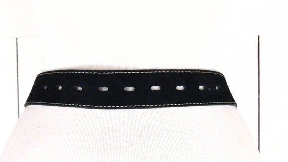 Black Suede Leather White Stitch Belt Medium - Etsy display picture 3
