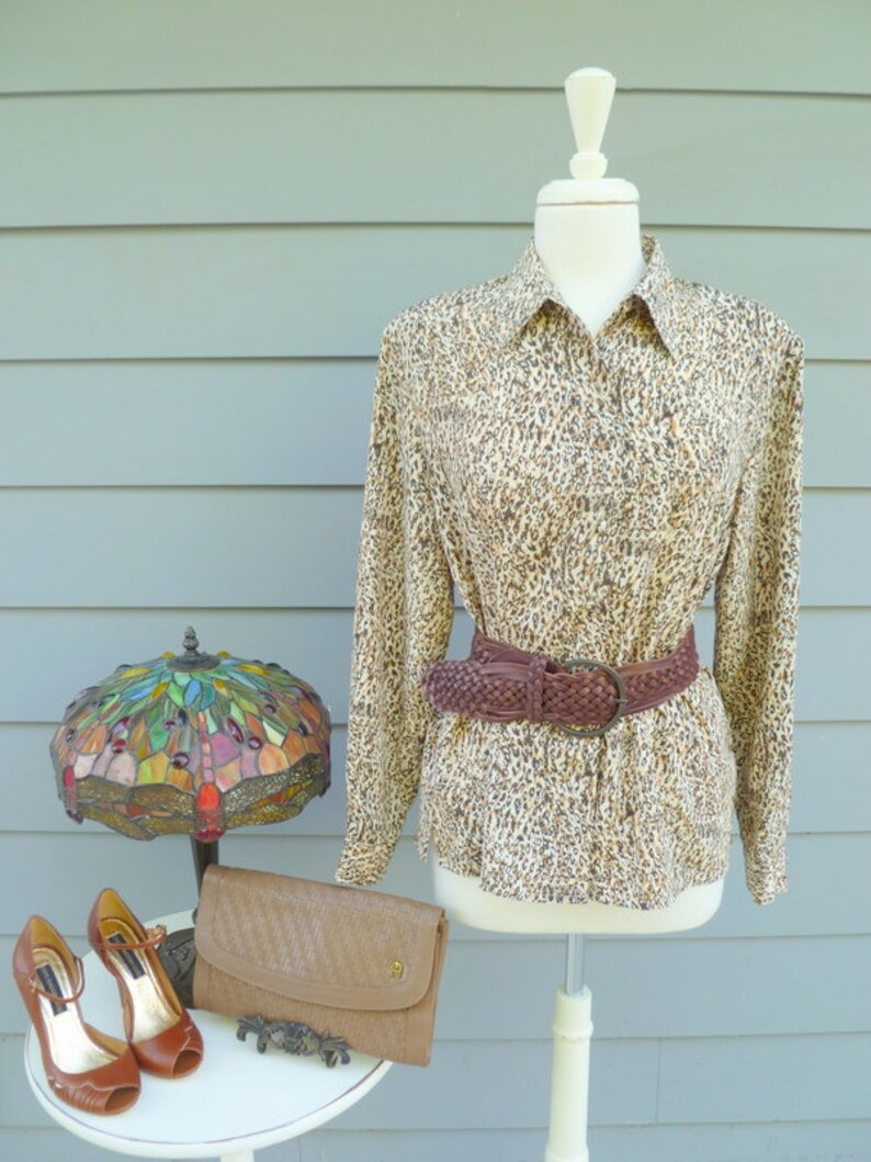 Vintage cheetah print long sleeve blouse/petite large image 2