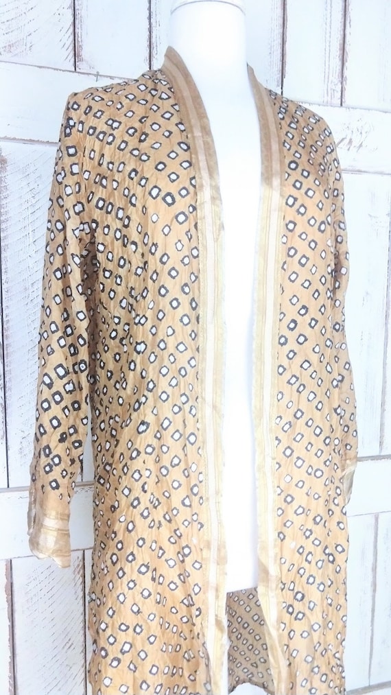 Vintage gold spotted silk kimono cardigan/long si… - image 2