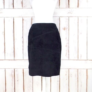 Vintage black suede leather fitted pencil skirt/high waisted suede skirt/suede leather skirt/10
