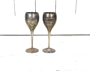 Vintage verzilverde Spanje metalen wijnbeker kelk glaswerk bekers set van 2