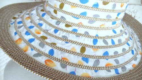 Vintage White Cotton/straw Woven Leaf Print Floppy Sun Hat  display picture 1