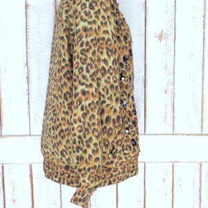 Vintage leopard print sequin beaded silk windbreaker jogging puffer jacket/silk sports jacket/animal print flight bomber jacket/medium image 4