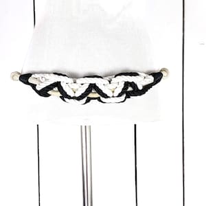 Vintage white black knotted braided wide chord cummerbund style belt