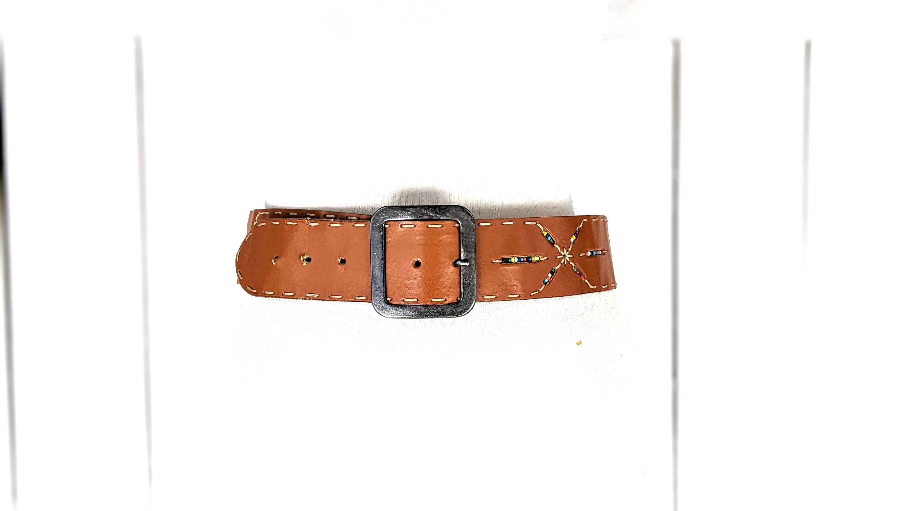 Vintage the Limited Wide Brown Leather Boho Beaded Belt - Etsy display picture 2