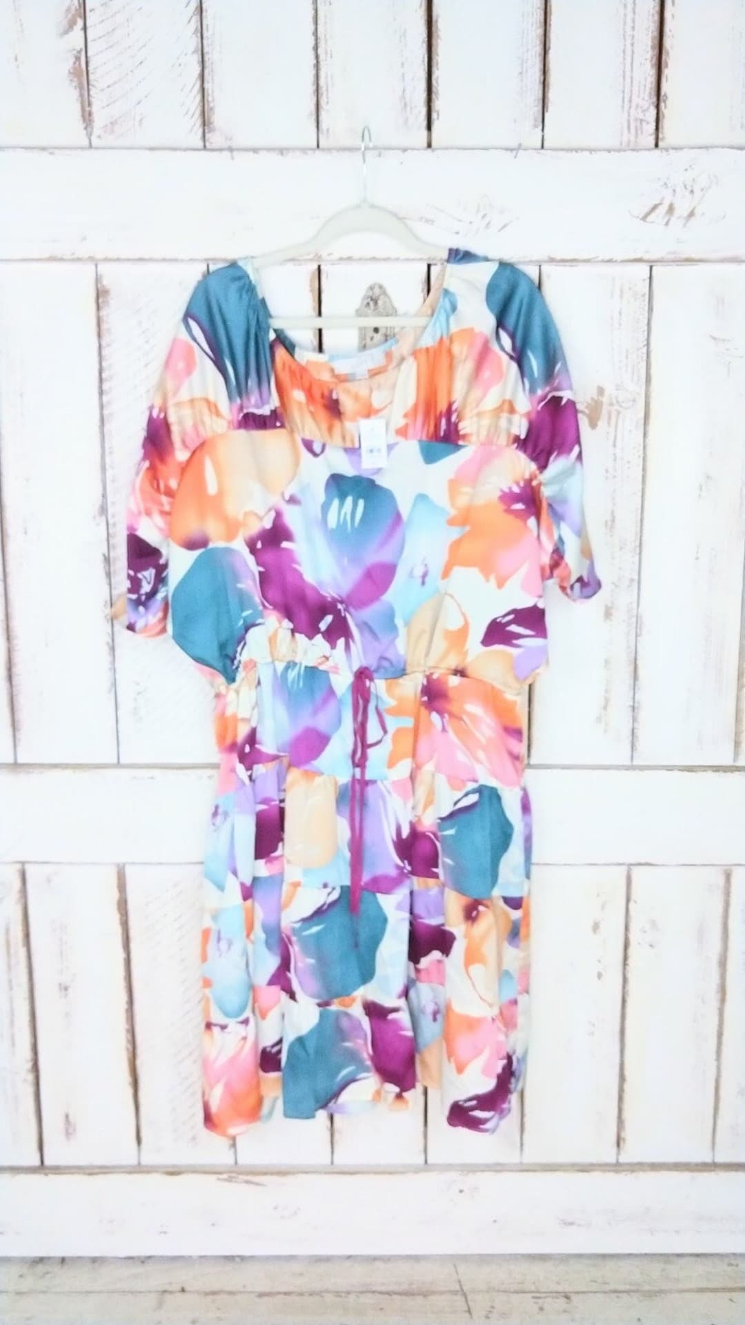 Ann Taylor Loft Colorful Floral Tiered Ruffle Sun Dress dolman Sleeve Midi Mid Length Watercolor Dress xxl plus Size Etsy Canada
