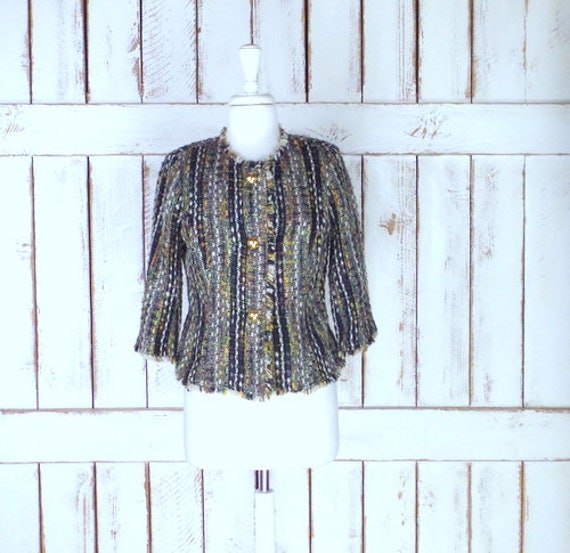 90s vintage woven knit tweed blazer jacket/black/g