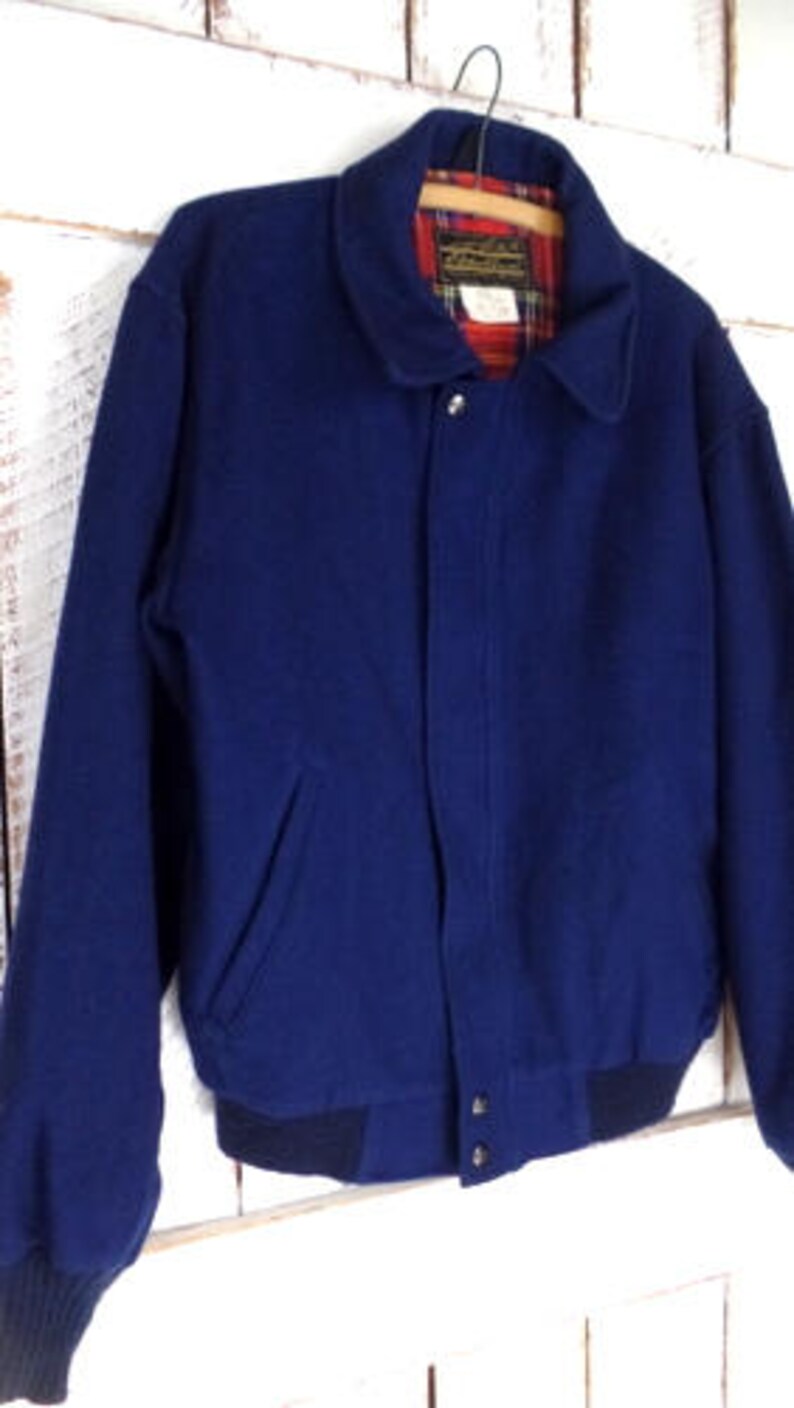 Mens vintage Eddie Bauer dark blue wool bomber jacketwool flight style jacketsmall
