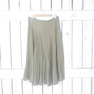 Vintage 90s long linen flowy skirt/beige tan brown linen boho skirt/waist 34/large image 1