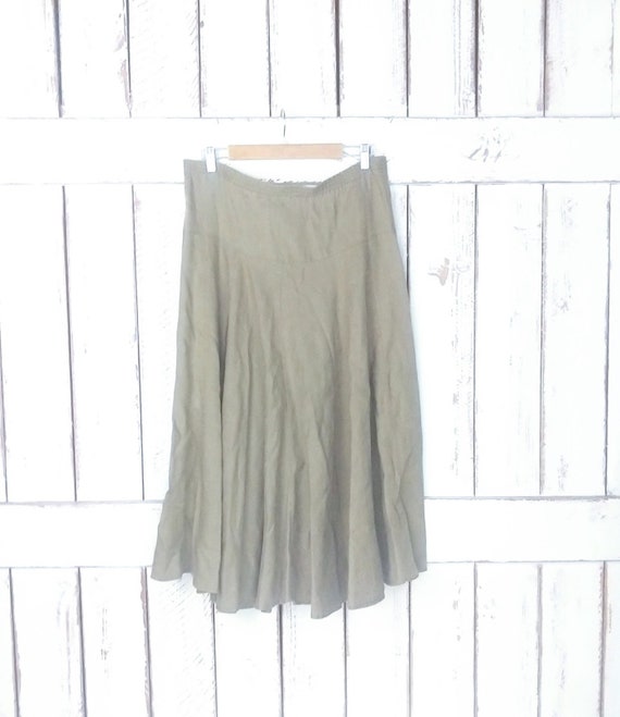 Vintage 90s long linen flowy skirt/beige tan brow… - image 1