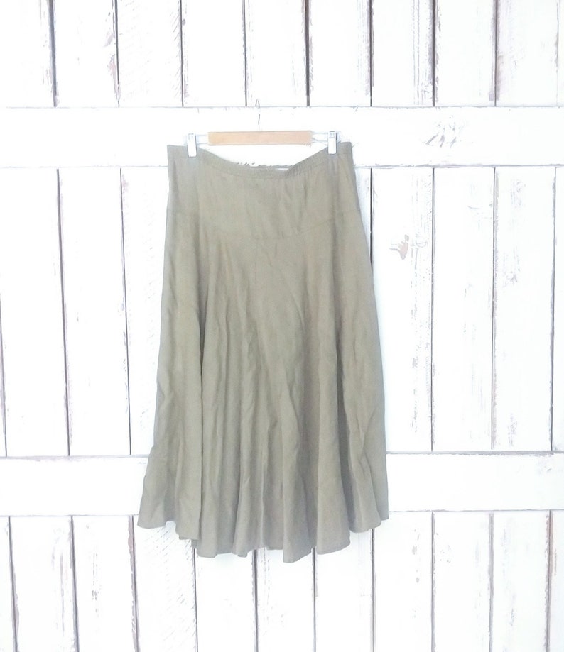 Vintage 90s long linen flowy skirt/beige tan brown linen boho skirt/waist 34/large image 1