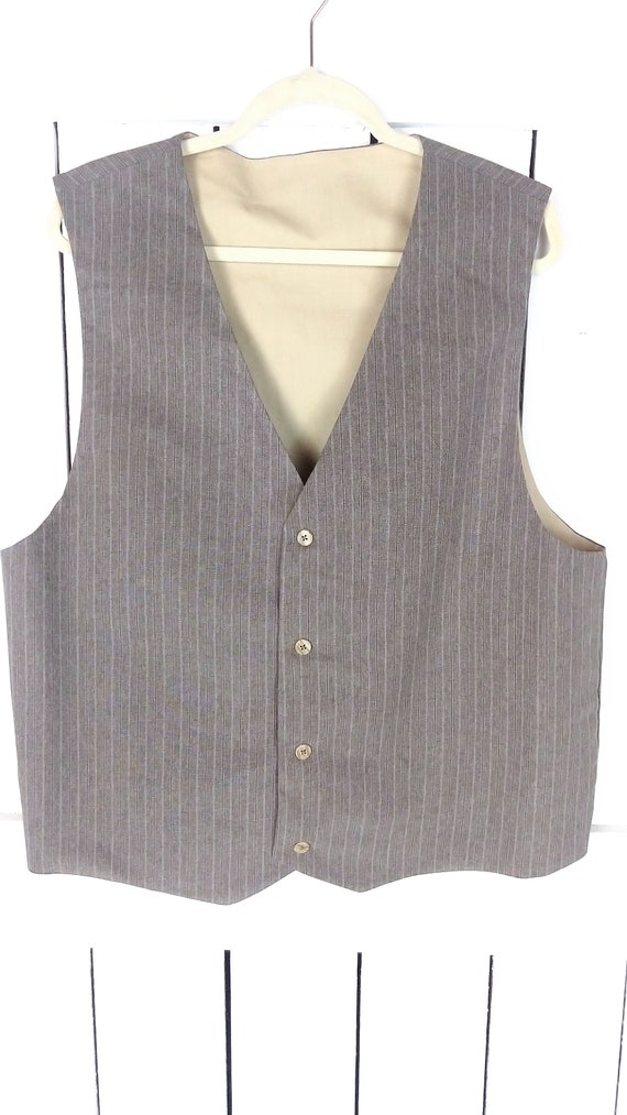 Vintage tan beige pin striped mens suit vest/form… - image 2