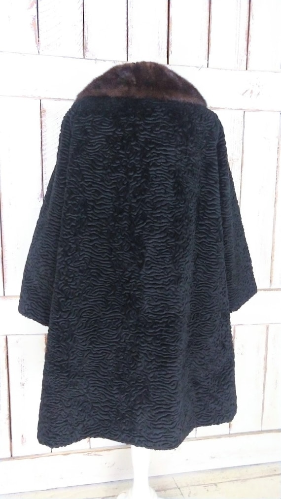 Vintage 60s black faux Persian lamb mink fur coll… - image 3