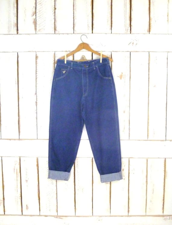 80s Wrangler high waisted tapered leg dark blue d… - image 1