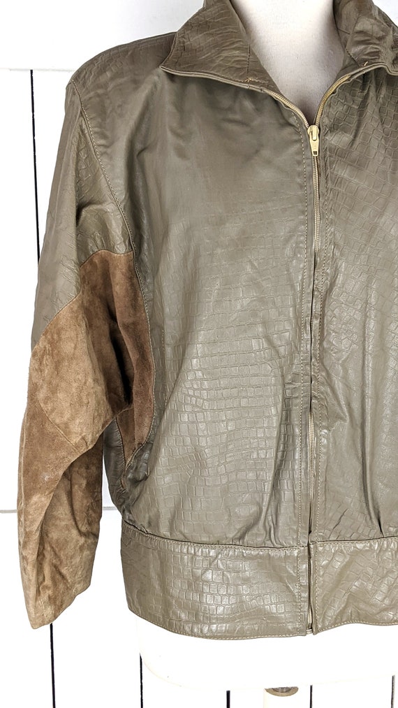 80s vintage beige brown suede and leather zipper … - image 3