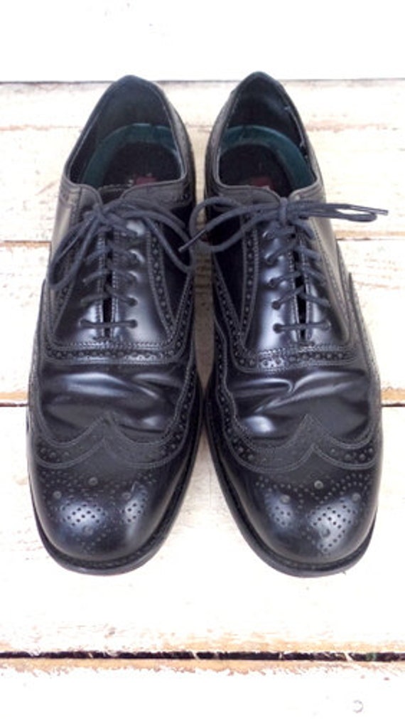 Mens black leather oxfords/vintage leather wing ti