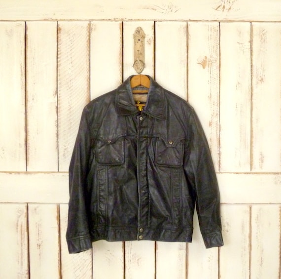 Distressed black leather vintage biker jacket/blac