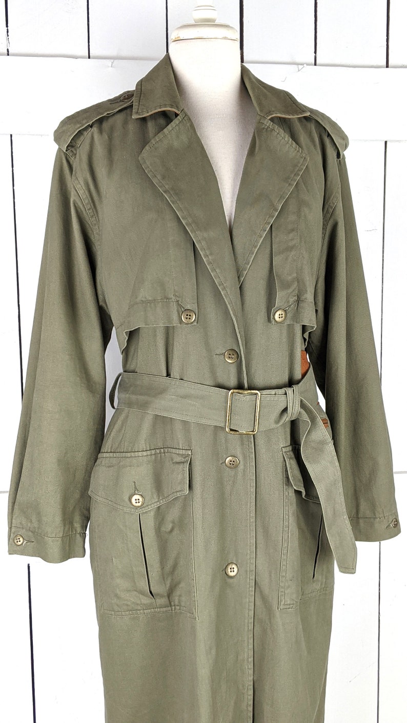 Vintage Together Army Green Military Style Long Belted Trench - Etsy