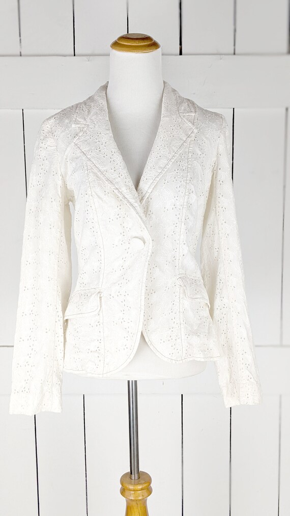 Rebecca Taylor Ivory Crochet Eyelet Fitted Blazer Jacket Etsy