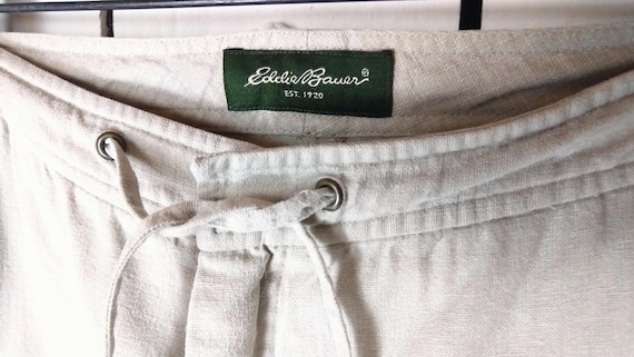 90s Eddie Bauer tan/beige linen cotton drawstring… - image 4