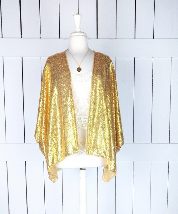Gold sequin kimono cover up/short/cropped sequins