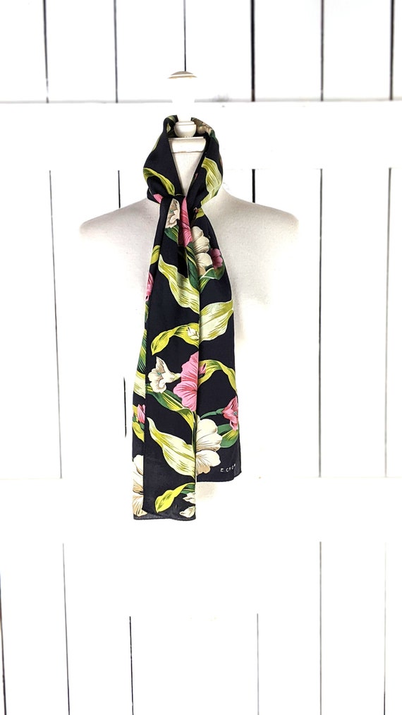 Echo black pink tropical floral long silk scarf