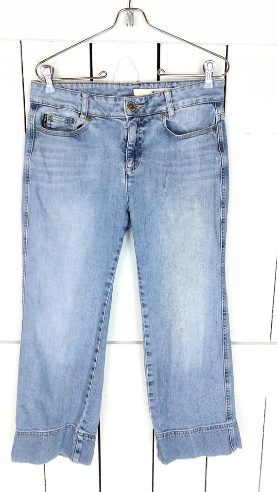 Vintage DKNY Jeans embroidered cropped light blue… - image 2