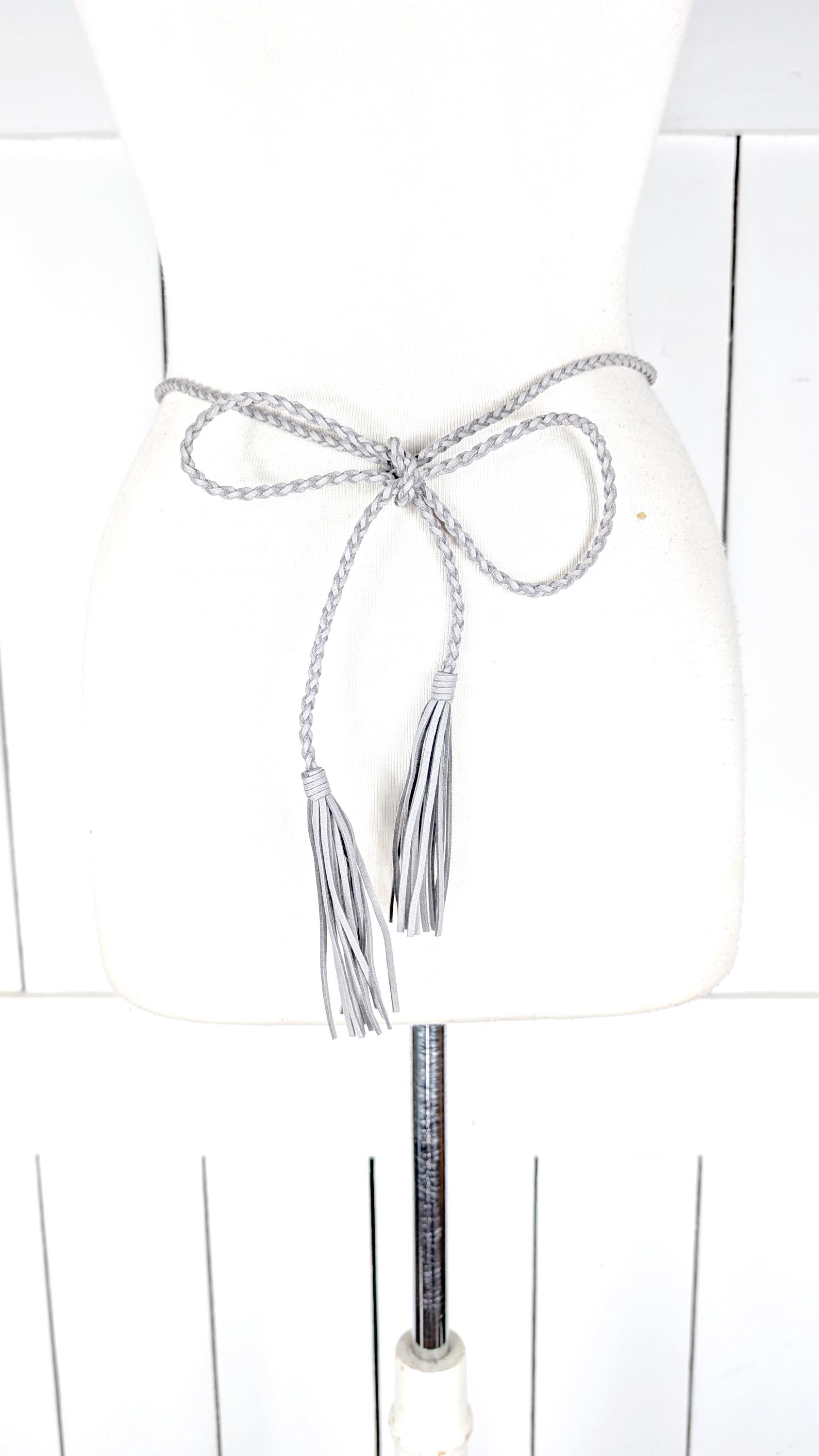 Light Grey Braided Faux Suede Rope Chord Fringe Tassel Tie  display picture 2
