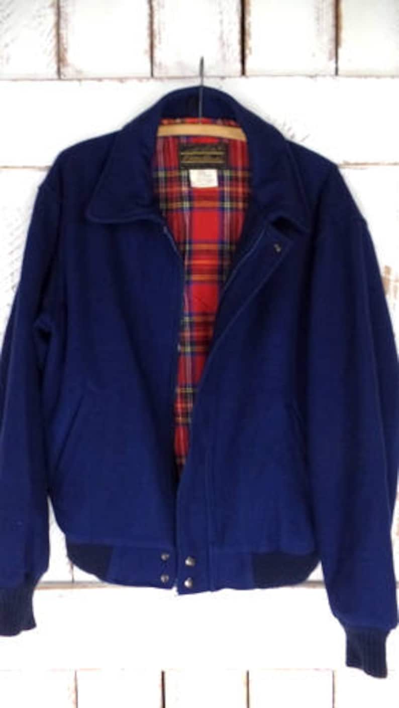 Mens vintage Eddie Bauer dark blue wool bomber jacketwool flight style jacketsmall