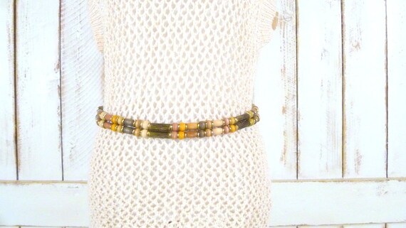 Vintage Wooden/metal Bead Boho Statement Belt/brown Beaded  display picture 3