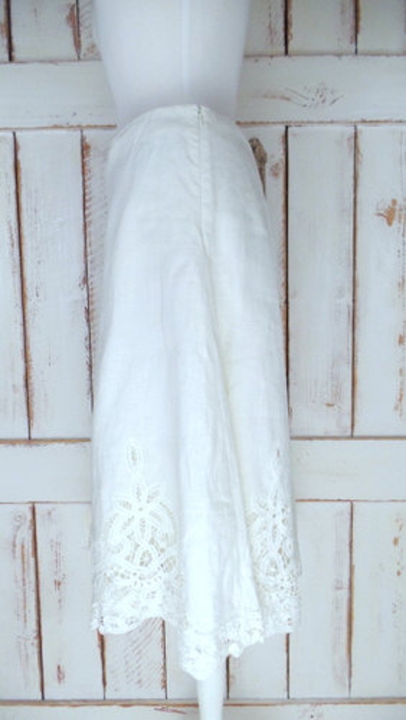 Vintage light ivory/off white crochet lace linen midi skirt/small/medium/2 image 4