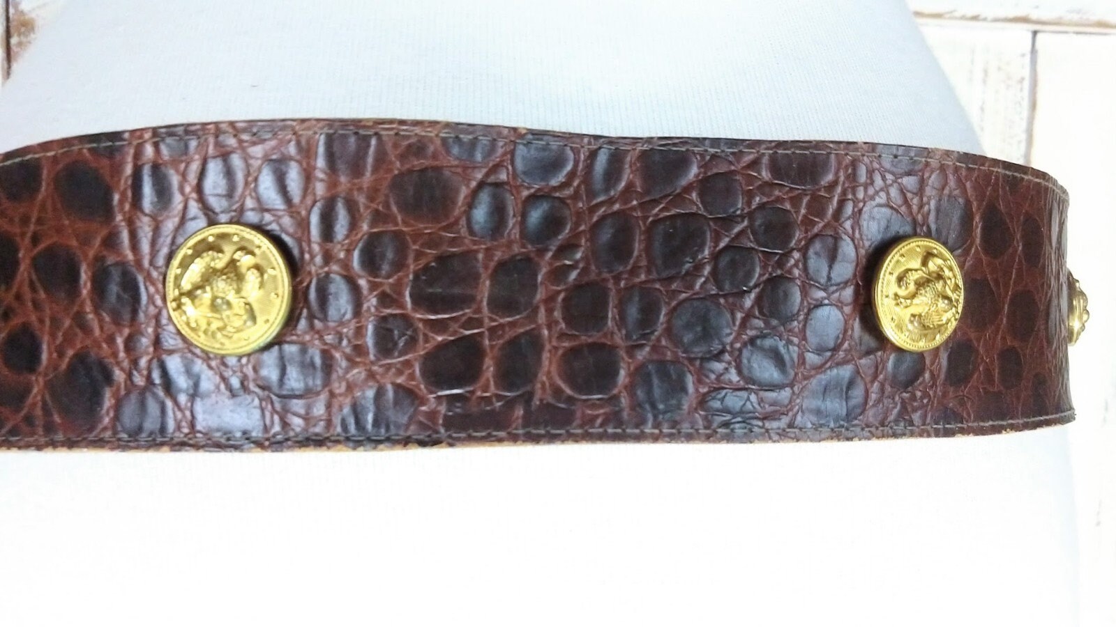 Vintage Jill Stuart Wide Brown Reptile Croc Embossed Leather  display picture 1