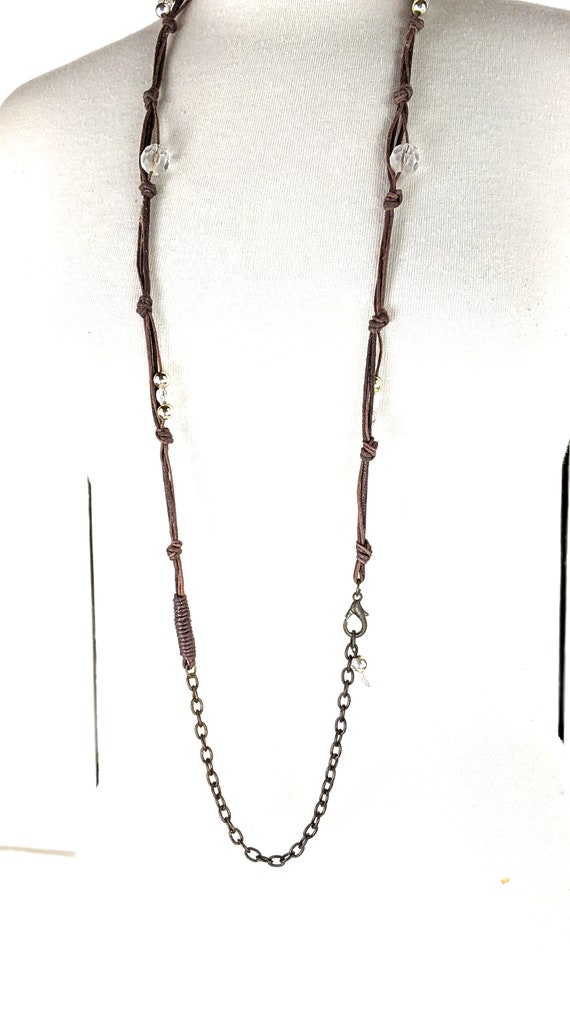 Brown knotted beaded chord long strand boho chain… - image 3