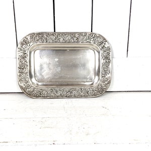 Pottery Barn silver metal floral embossed small serving tray image 1