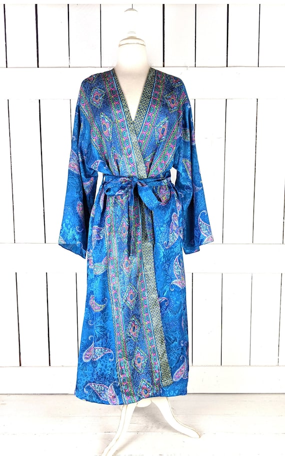 Vintage Inner Most blue paisley belted house coat 