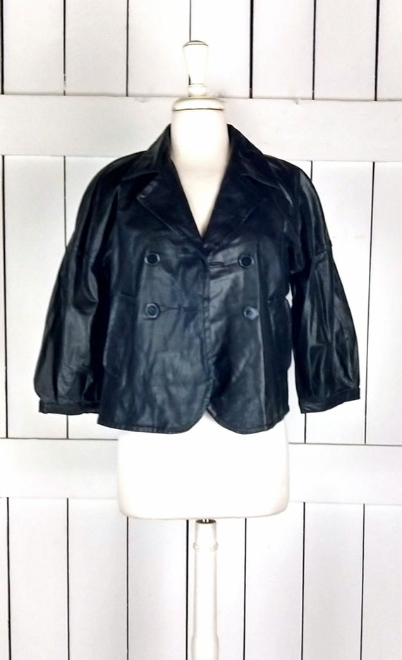 Tex by Max Azria cropped black leather blazer jac… - image 1
