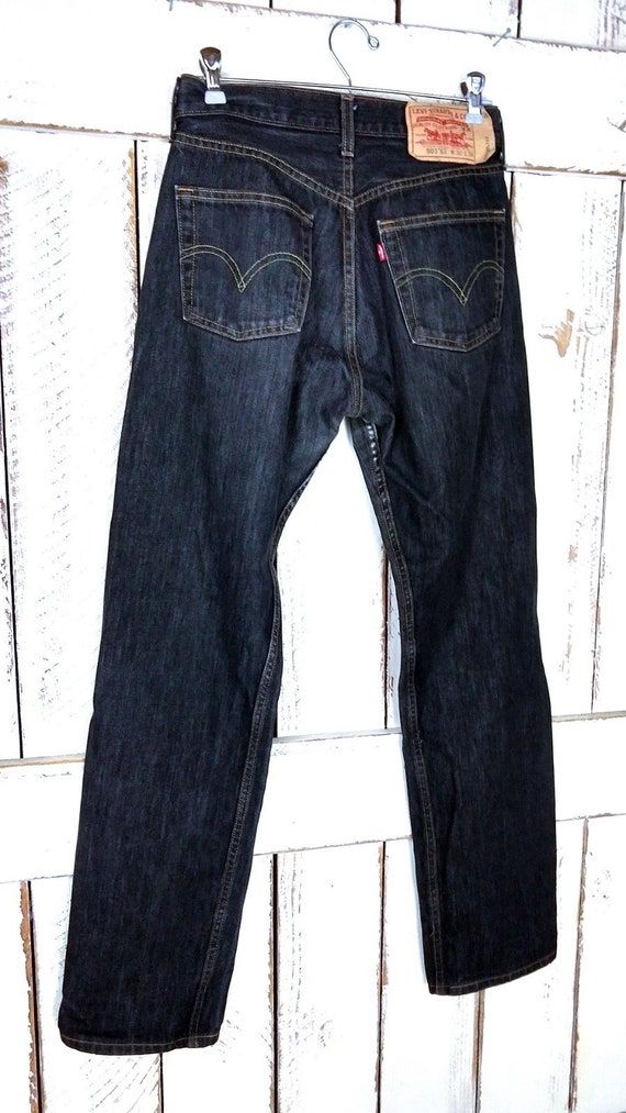 Vintage 90s 501 black button fly denim jeans/high… - image 3