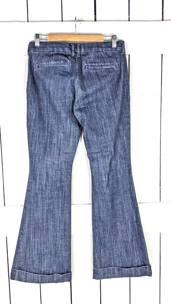 Dark Blue Wash Stretch Cuffed Flare Denim Jeans 