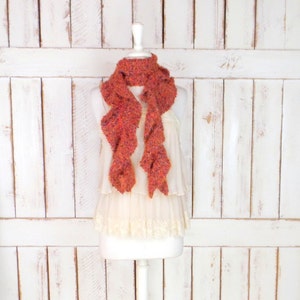 Vintage rust orange crochet knit scarf/long handmade knit wool scarf