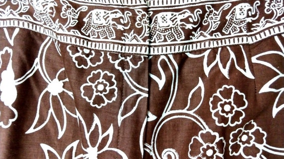 Vintage brown batik tribal Indian print wide leg … - image 3