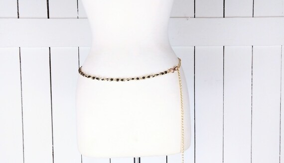 Lightweight 90s gold metal black bead chain link … - image 1