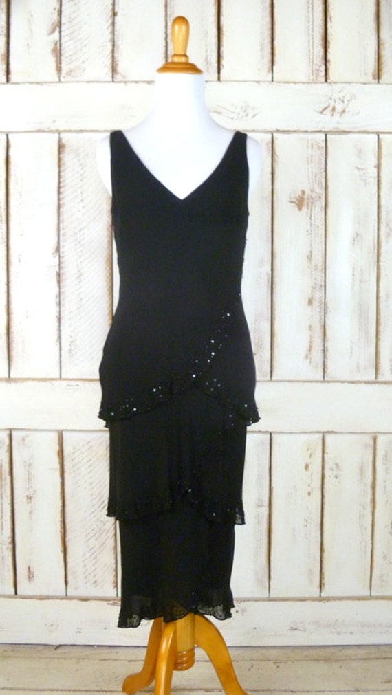 Vintage black silk beaded vneck sleeveless layere… - image 4