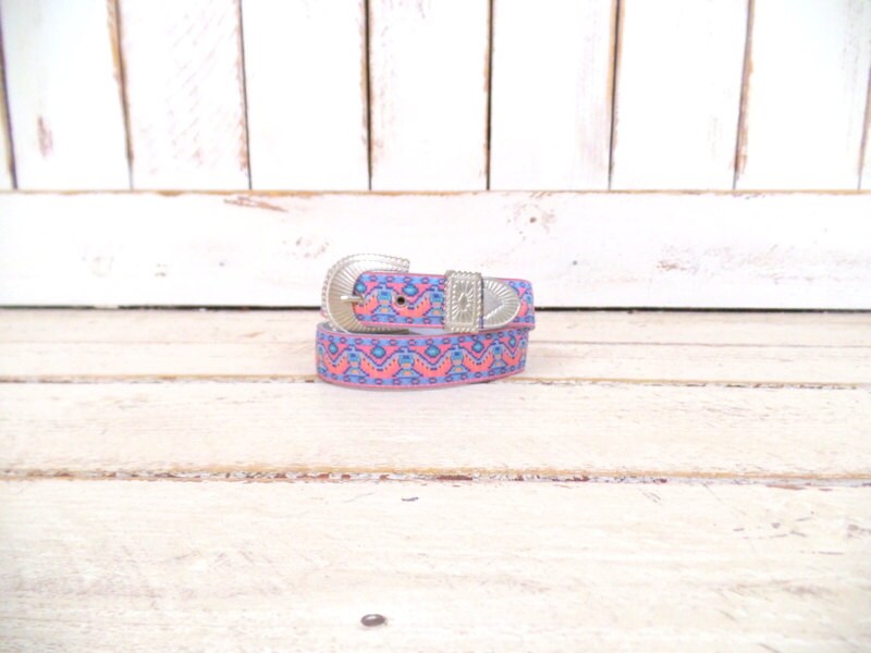 Southwestern Pink/blue Woven Cloth Tribal Belt/vintage 
