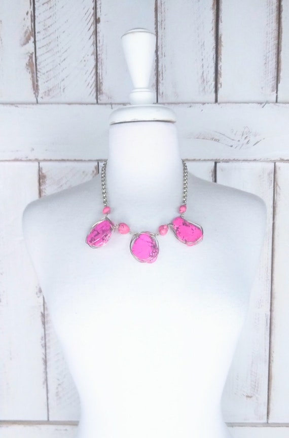 Vintage pink dyed howlite chunky boho necklace/chu